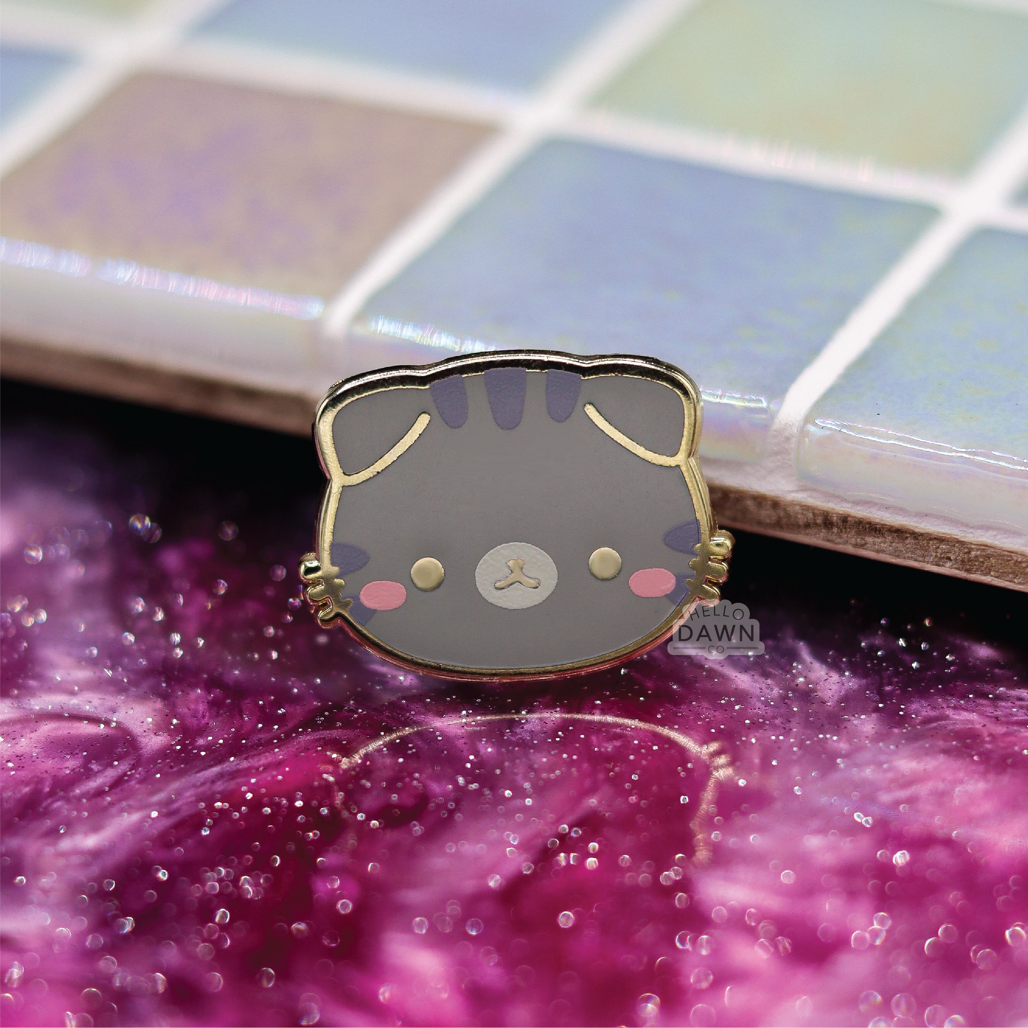 Grey Tabby Scottish Fold Cat Enamel Pins